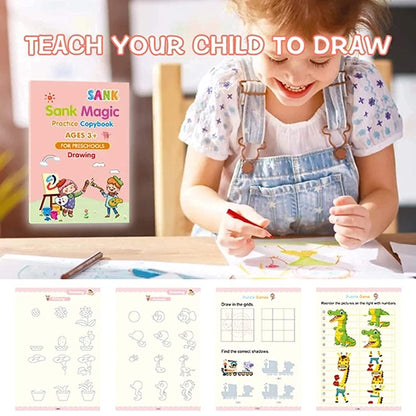 Magic Practice Sank Copybook Set – Reusable Handwriting Practice Books with Magic Pen & 10 Refills (4 Books)