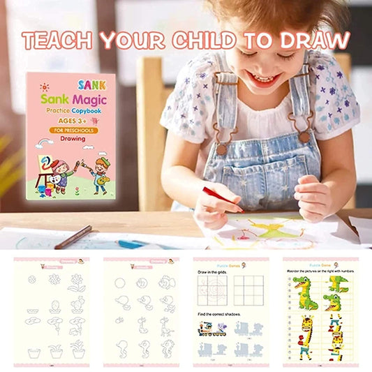 Magic Practice Sank Copybook Set – Reusable Handwriting Practice Books with Magic Pen & 10 Refills (4 Books)