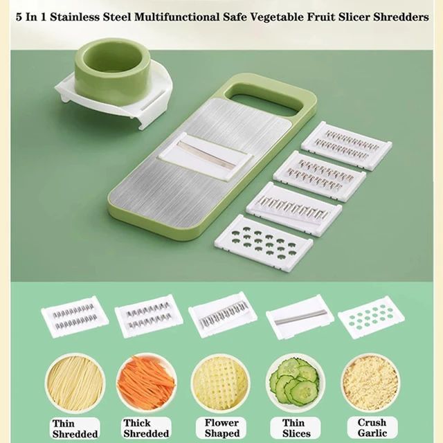 5 in 1 Manual Food Grater & Vegetable Slicer with Stainless Steel Blades | Multi-Function Kitchen Grater