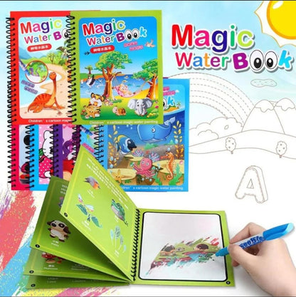 Magic Water Coloring Book with Refillable Water Pen – Reusable Painting & Drawing Doodle Book for Kids
