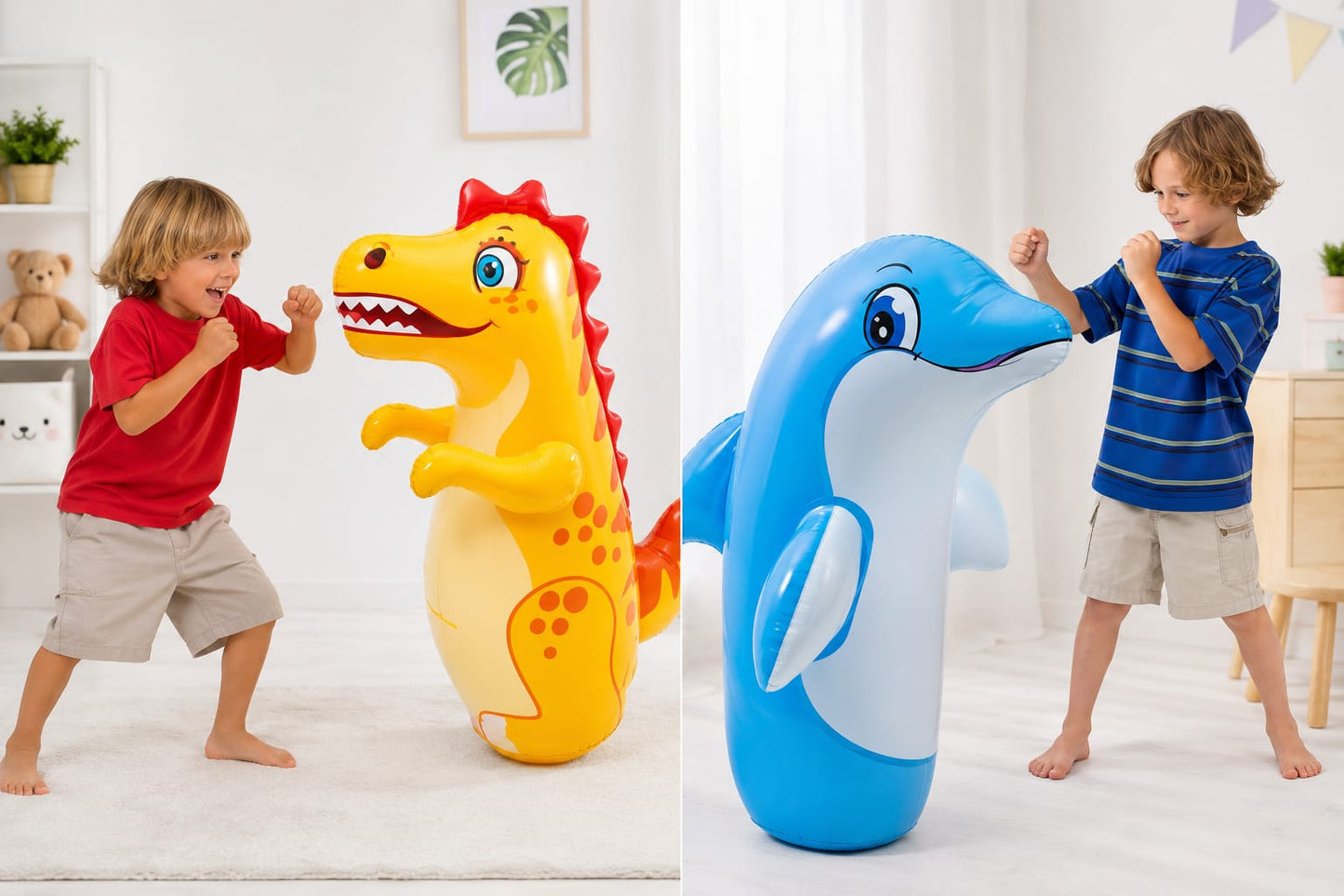 Inflatable Dinosaur Punching Bag with Reindeer Ring Toss – Indoor & Outdoor Kids Party Toy