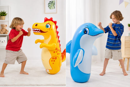 Inflatable Dinosaur Punching Bag with Reindeer Ring Toss – Indoor & Outdoor Kids Party Toy