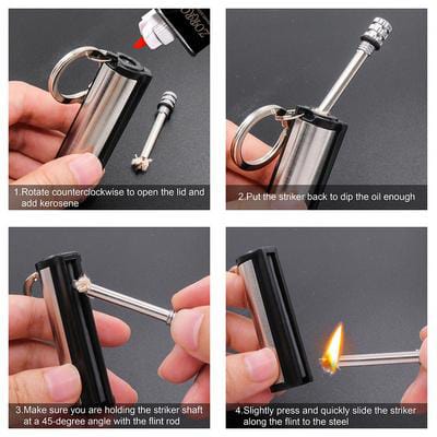 Fire Starter Flint Match Lighter Keychain – Reusable Waterproof Survival Fire Starter for Camping & Emergency Use