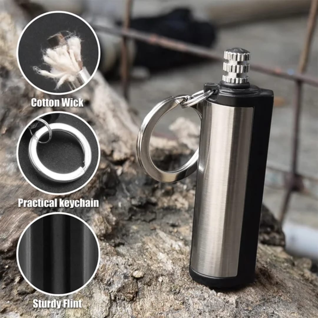 Fire Starter Flint Match Lighter Keychain – Reusable Waterproof Survival Fire Starter for Camping & Emergency Use