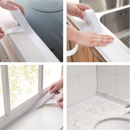 Bathroom Sealing Corner Strip Tape 3.2M – Self-Adhesive Waterproof PVC Caulk Seal Tape (White)