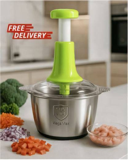 2.0L Premium 4-Blade Manual Push Chopper with Stainless Steel Bowl – Meat & Vegetable Food Processor