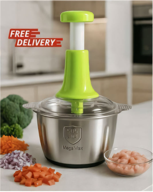 2.0L Premium 4-Blade Manual Push Chopper with Stainless Steel Bowl – Meat & Vegetable Food Processor