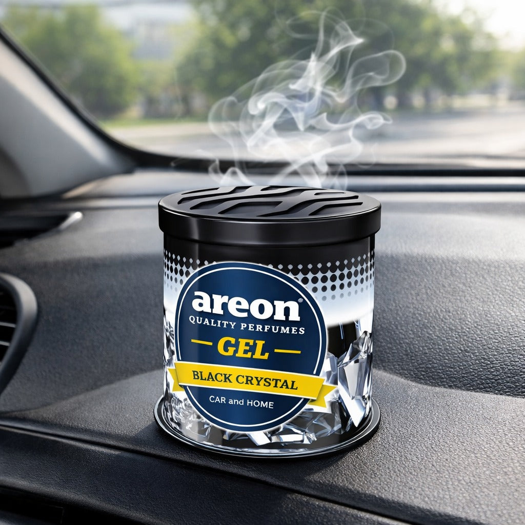 AREON Black Crystal Gel Car Air Freshener – Premium Long Lasting Luxury Gel Perfume