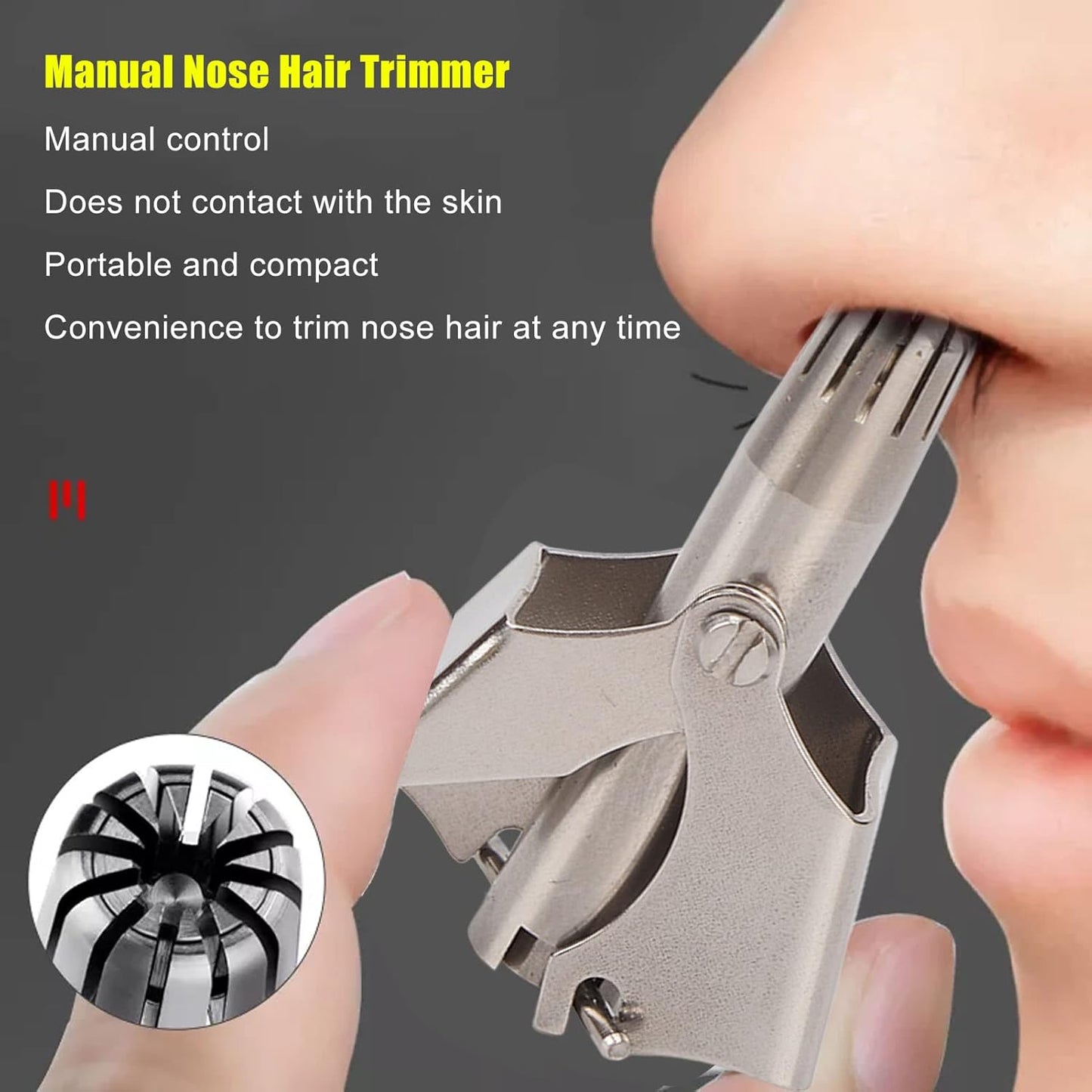 Stainless Steel Manual Nose Hair Trimmer – Portable Rotary Nose & Ear Hair Grooming Clipper