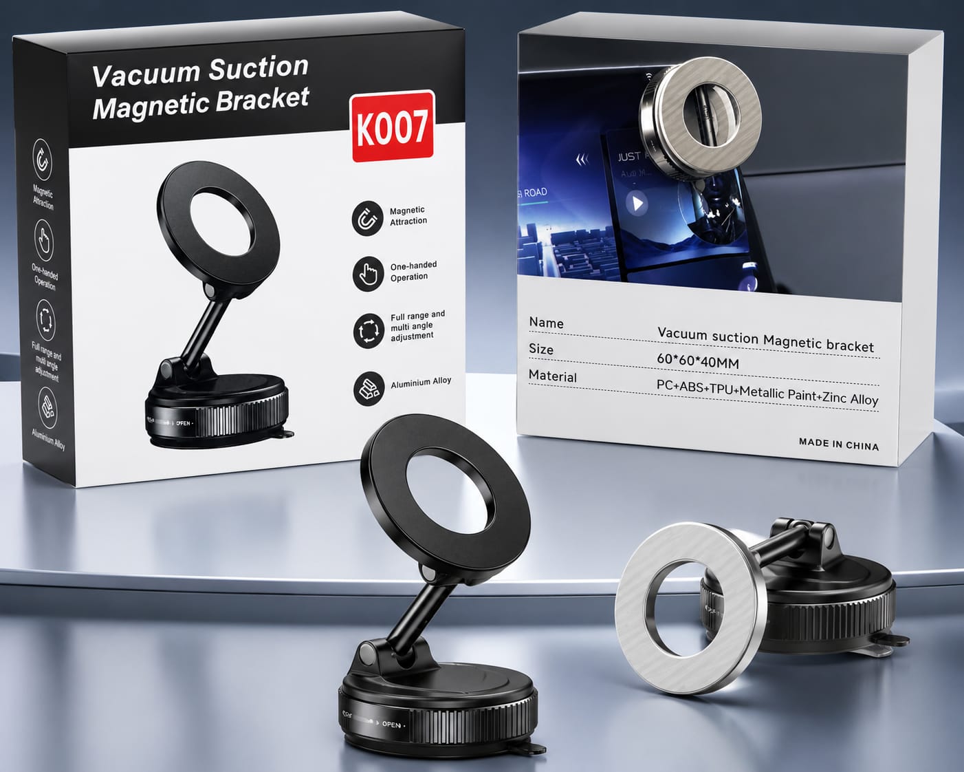 Vacuum Suction Magnetic Phone Holder K007 – 360° Car Dashboard & Windshield Mount