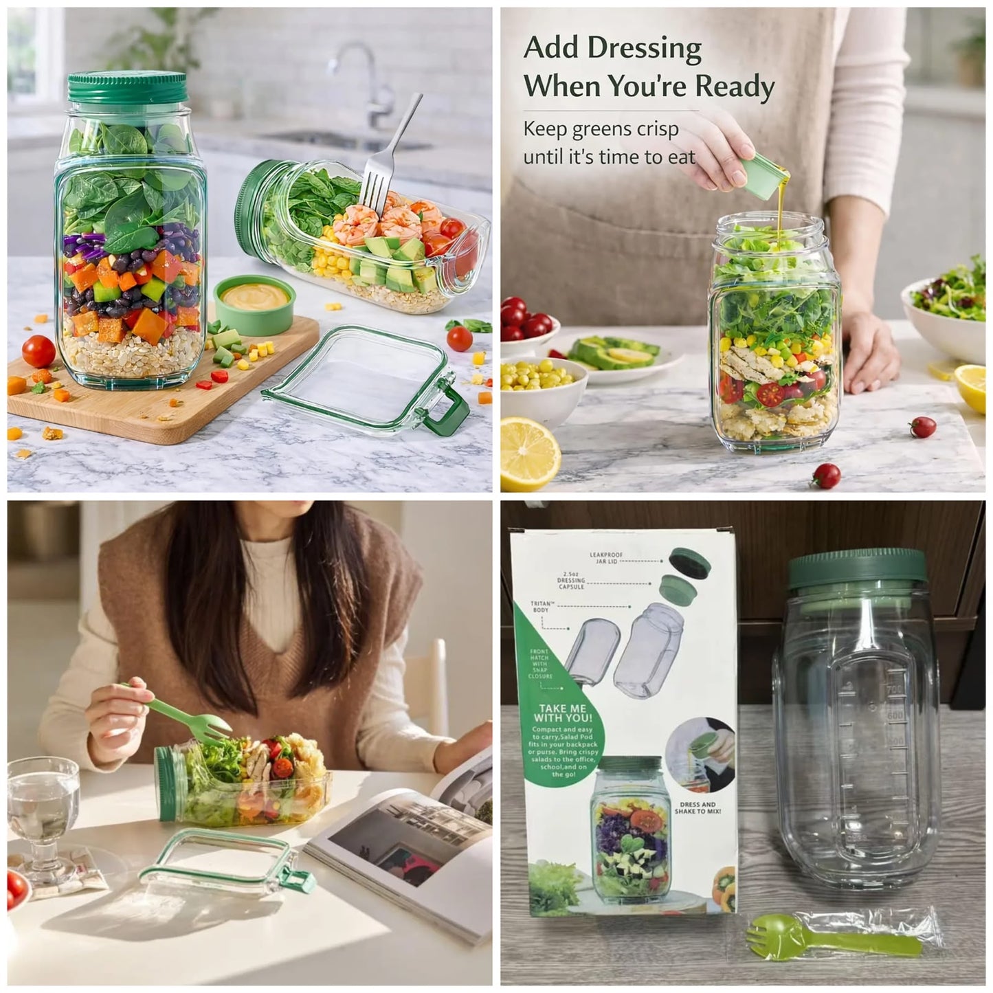 On-the-Go Salad Jar – Portable Plastic Salad Container with Dressing Cup