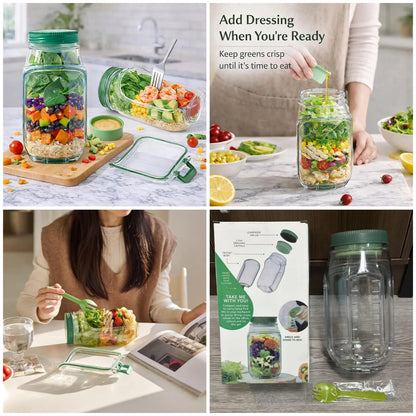On-the-Go Salad Jar – Portable Plastic Salad Container with Dressing Cup