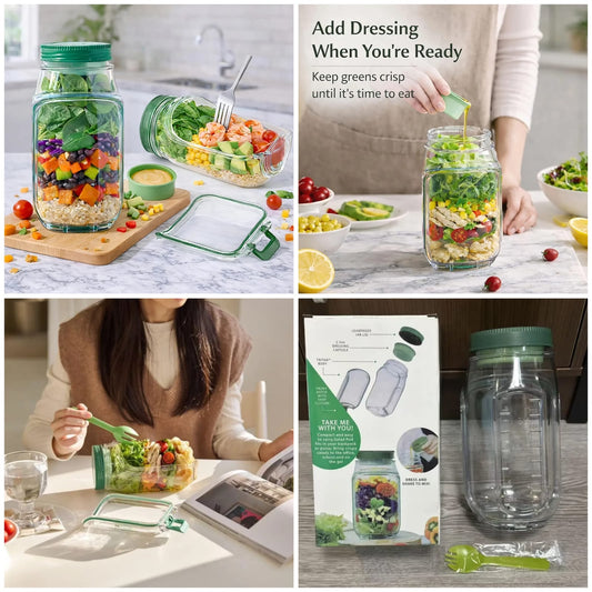 On-the-Go Salad Jar – Portable Plastic Salad Container with Dressing Cup