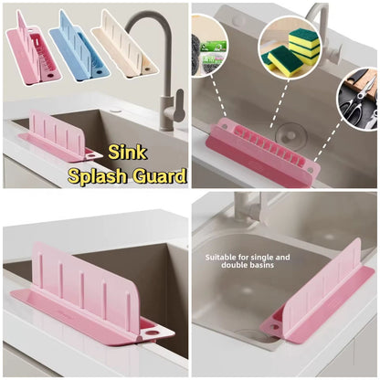 Sink Splash Guard with Drain Basket – Silicone Faucet Splash Protector & Sink Organizer (Random Color)