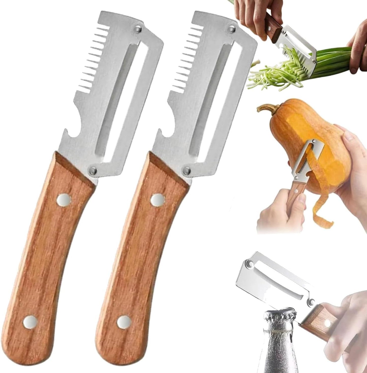 2-in-1 Kitchen Knife Style Peeler – Stainless Steel Vegetable Peeler with Bottle Opener