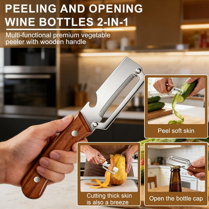 2-in-1 Kitchen Knife Style Peeler – Stainless Steel Vegetable Peeler with Bottle Opener