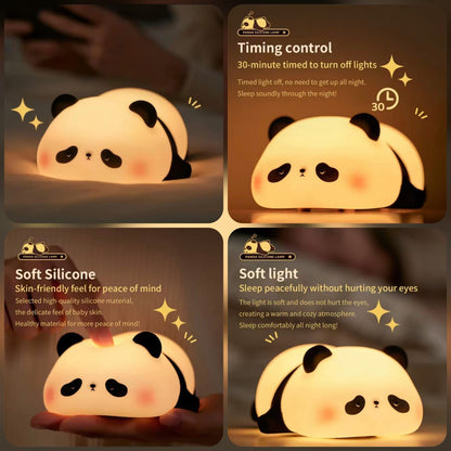 Cute Panda LED Night Lamp – USB Rechargeable Soft Silicone Touch Night Light