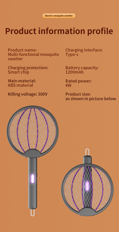 Foldable Electric Mosquito Swatter – USB Rechargeable Fly & Insect Killer Racket