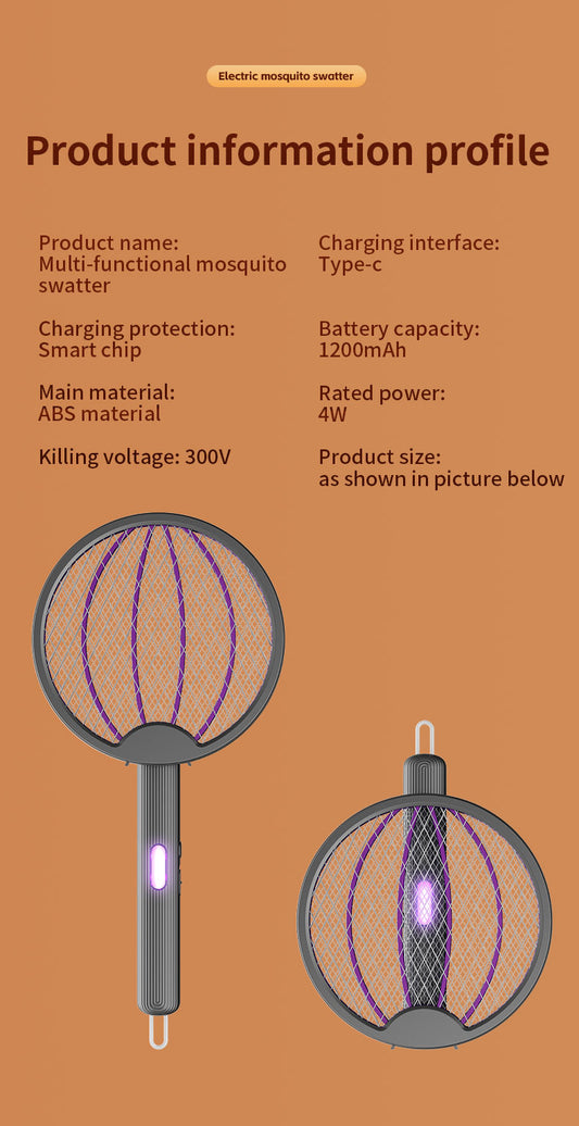 Foldable Electric Mosquito Swatter – USB Rechargeable Fly & Insect Killer Racket