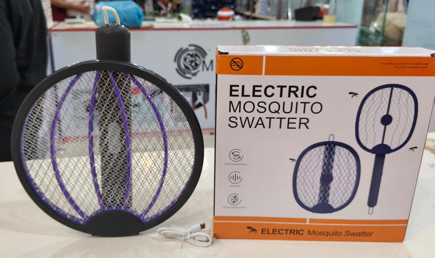 Foldable Electric Mosquito Swatter – USB Rechargeable Fly & Insect Killer Racket