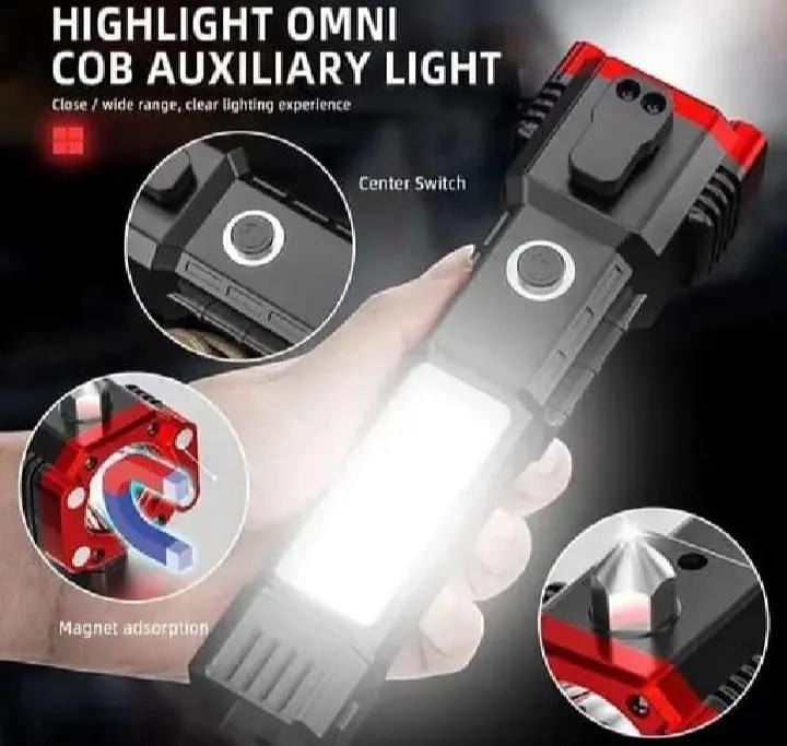 Rechargeable Tactical LED Flashlight Hammer – Emergency Rescue Tool with Glass Breaker & Seat Belt Cutter