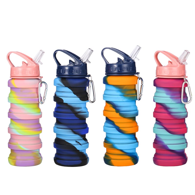 Collapsible Silicone Water Bottle – Foldable Leakproof Travel Sipper Bottle with Hanging Hook