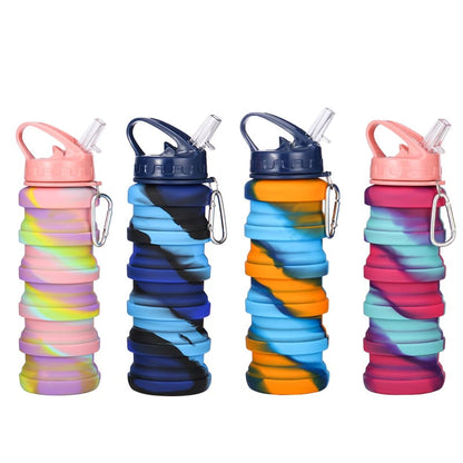 Collapsible Silicone Water Bottle – Foldable Leakproof Travel Sipper Bottle with Hanging Hook
