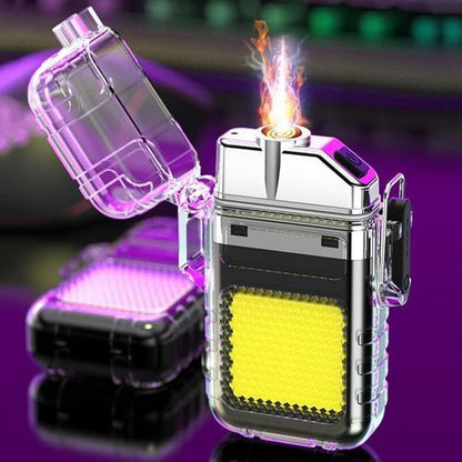 USB Rechargeable Dual Arc Electric Lighter – Plasma Windproof Lighter with Transparent Shell & LED Flashlight