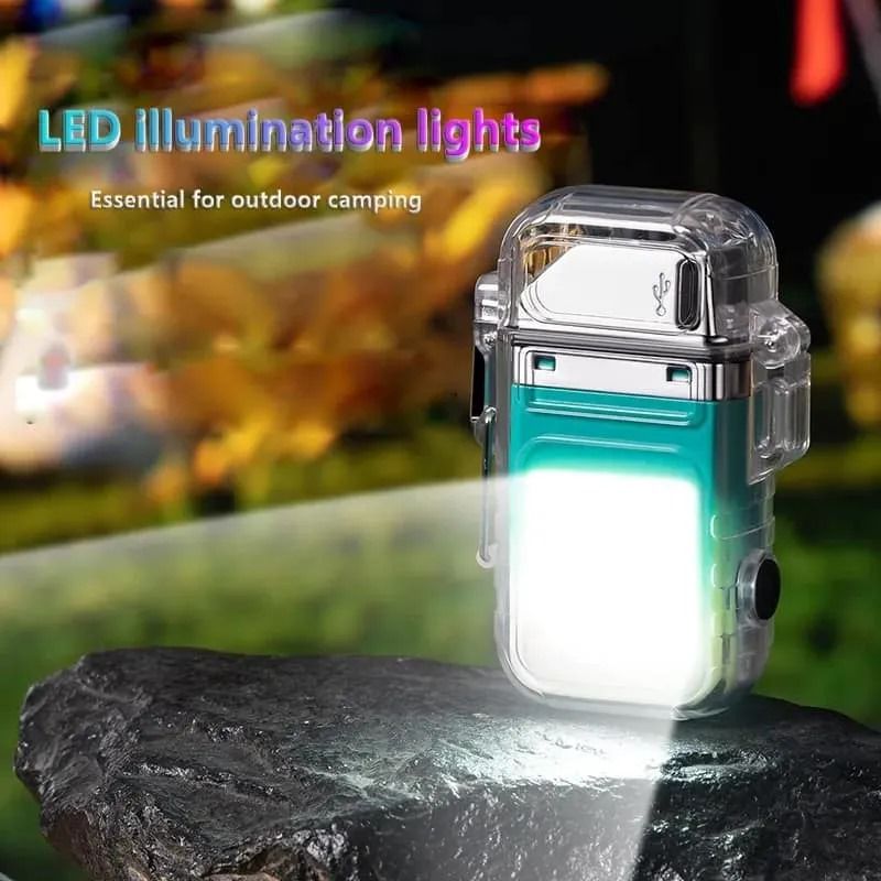 USB Rechargeable Dual Arc Electric Lighter – Plasma Windproof Lighter with Transparent Shell & LED Flashlight