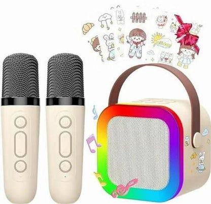 K12 Portable Karaoke Machine – Bluetooth Speaker with 2 Wireless Microphones, HiFi Sound & LED Lights