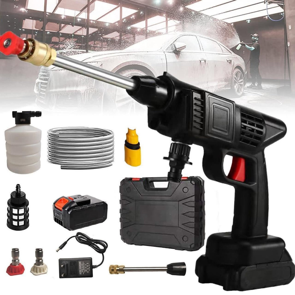 48V Cordless High Pressure Car Washer – Portable Water Jet Foam Gun with Single & Double Battery Options