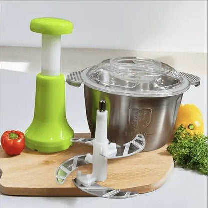 2.0L Premium 4-Blade Manual Push Chopper with Stainless Steel Bowl – Meat & Vegetable Food Processor