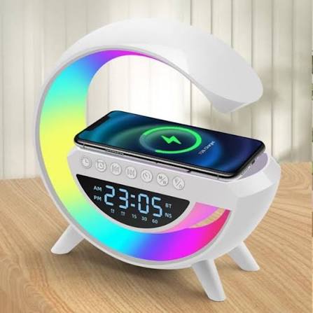 LED Wireless Charging Bluetooth Speaker – RGB Smart Table Lamp with Digital Clock & Warm Night Light