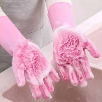 Silicone Washing Gloves – Premium Reusable Cleaning Gloves with Scrubber for Kitchen & Home
