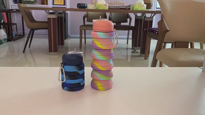Collapsible Silicone Water Bottle – Foldable Leakproof Travel Sipper Bottle with Hanging Hook