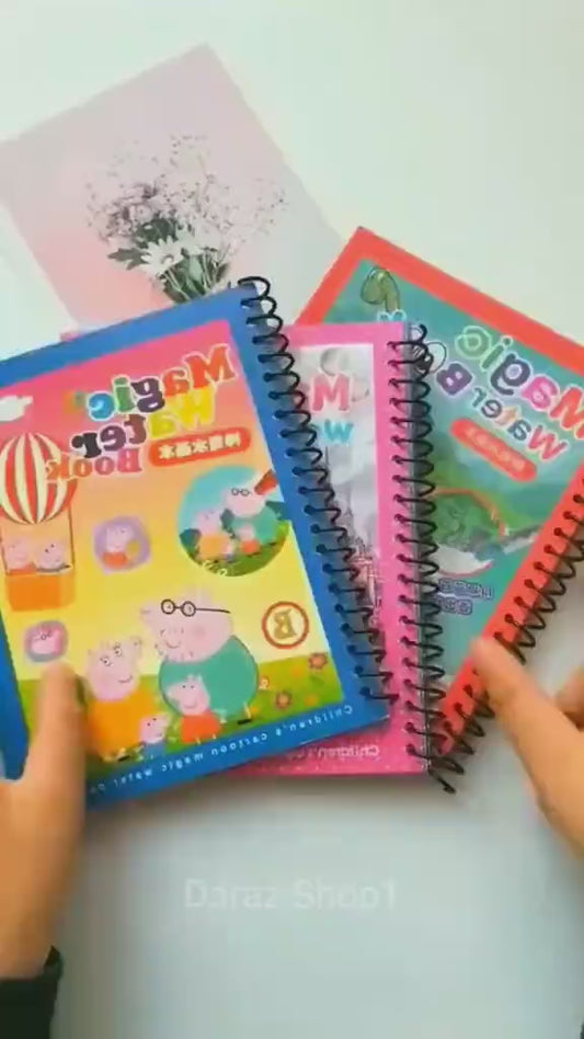 Magic Water Coloring Book with Refillable Water Pen – Reusable Painting & Drawing Doodle Book for Kids