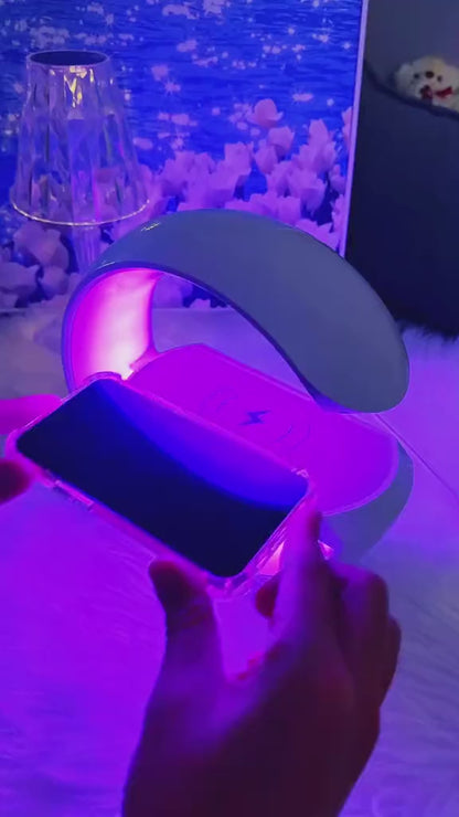 LED Wireless Charging Bluetooth Speaker – RGB Smart Table Lamp with Digital Clock & Warm Night Light